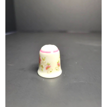 Vintage Reutter Germany Porcelain Thimble Flowers Pink Trim  - $9.89