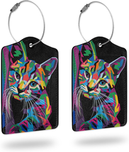 2 Pack Luggage Tags for Suitcases,Cute Cat Leather Cruise Suitcases Tag with Sta - £12.86 GBP