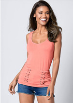 VENUS Coral Sleeveless Lace Up Detail Top/Shirt (Size M) - £9.37 GBP