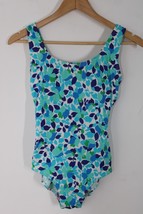 LL Bean 8 Blue Floral One-Piece Nylon Stretch UPF 50+ Swim Suit 261905 - £20.16 GBP