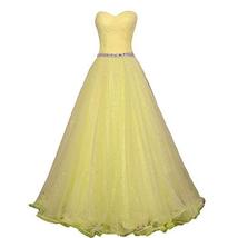 Plus Size Criss Cross Pleats Beaded Waist Tulle Long Evening Prom Dresses Yellow - £101.77 GBP