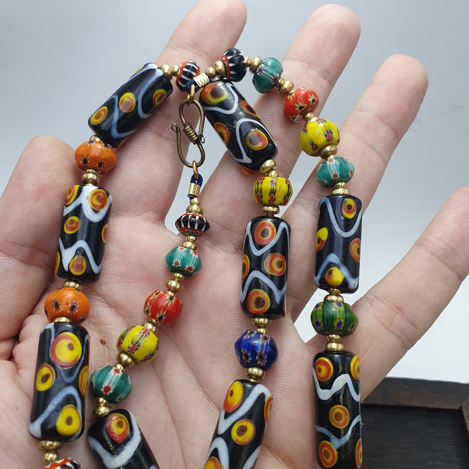 Venetian Style Glass Beads Necklace – Murano Style Black Swirl & Floral Jewelry Item image 5