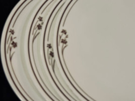 Corelle Melody Dinner Plates White w Brown Bands + Flowers (6) 10-1/8&quot; V... - $39.00