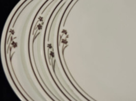 Corelle Melody Dinner Plates White w Brown Bands + Flowers (6) 10-1/8&quot; V... - £30.54 GBP