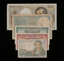 Belgien &amp; Frankreich 5-Notes Währung Menge Belgische &amp; Französisch Franken - $52.39
