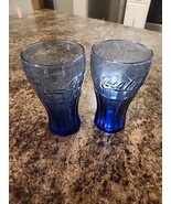 2 Vintage Style Cobalt Blue Coca Cola Drinking Glasses  16 Ounce 6 in. Tall - $29.09