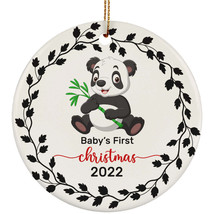 Cute Panda Baby Bear First Christmas Circle Ornament 2022 1st Anniversary Gift - £11.82 GBP