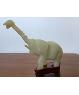 VINTAGE CARVED SERPENTINE JADE ELEPHANT WITH FITTED CARVED WOOD STAND - $39.00