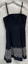 Ann Taylor Loft A line Dress Navy Blue Special Occasion Lined Embroidere... - $44.52