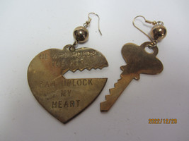 Vintage He Who Holds The Key Can Unlock My Heart Earrings - £8.02 GBP