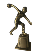 Vintage Bowling Trophy 8&quot; Brass Figure Mid-Century 60s Stand Alone  - $45.00