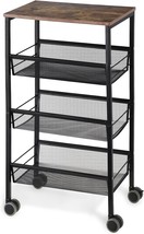 Liantral Rustic Kitchen Storage Cart, 4 Tier Kitchen Cart On Wheels, Metal Mesh - $55.99