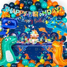 265 Pcs Dinosaur Party Decorations, Blue Dinosaur Birthday Party Supplies For Bo - £47.95 GBP