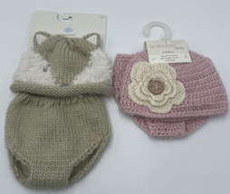 New 2-2 Pc Baby Fox Hat and Pink Diaper Cover &amp; Hand Crocheted Hat Sets - £19.35 GBP