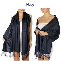 Navy - 2Ply Scarf 78X28 LONG Solid Silk Pashmina Cashmere Shawl Wrap - £14.15 GBP