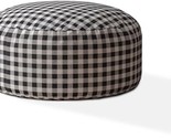 24&quot; Grey And Black Cotton Round Gingham Pouf Ottoman - $232.99