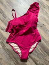 Kona Sol Swimsuit Women&#39;s One Piece Ruffle Strap One Shoulder Hot Pink S... - £11.55 GBP