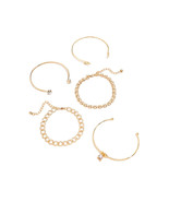 Gold Leaves Heart Shape Rhinestone Inlay Adjustable Bracelet Set - $5.68 CAD