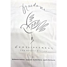 Vtg 90s Graphic T 100% Cotton  T- Shirt White Sz L Freedom Heroic Vision - $60.59