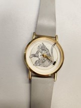 Vintage Cat Watch Rotating Mouse Meow Brand Gold-Tone Face Gray Band UNT... - $9.60