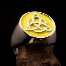 Nice crafted Mens Triquetra Knot Ring yellow Celtic Triskelia - Sterling Silver - £52.75 GBP