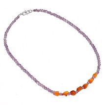 Natural Carnelian Amethyst Gemstone Mix Shape Smooth Beads Necklace 17&quot; UB-5939 - £8.60 GBP