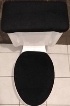 Solid Black Fleece Fabric Toilet Bathroom Seat Cover and Tank Set - £11.23 GBP