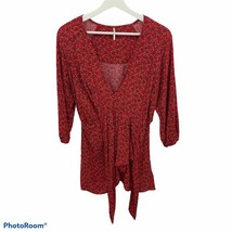 Free People Size XS Mini Dress Clara Floral Tie-waist Tunic In Red Floral V-Neck - $27.94