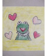 Kermit The Frog Childrens Primitive Drawing Canvas Panel Pencil  and Crayon - £7.77 GBP