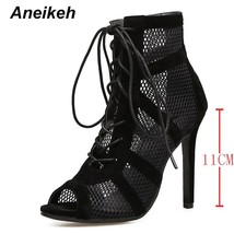 Fashion Basic Sandals Boots Women High Heels Pumps Sexy Hollow Out Mesh Lace-Up  - £38.93 GBP