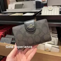 Coach Women's Wallet Signature Canvas Folded Wallet (Dark Brown With Logo) - $56.00