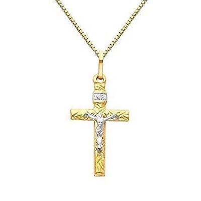 14k Two Tone Gold Crucifix Religious Cross Pendant with  Box Link Chain Necklace - $158.67 - $199.31