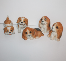 Homco BASSET HOUND DOGS Beagles Porcelain 3in Lot of 5 Figurines Home Interiors - £14.79 GBP