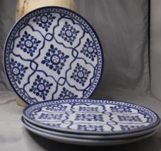 Melmac Melamine 4 PC Plates Blue and White Geometric Pottery Style Picni... - $9.61