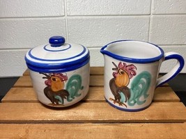 Rooster Creamer and Sugar Bowl By Vietri Italian Porcelain Country Living Farm - £10.95 GBP