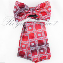 Men&#39;s Square Plaids Design Bow tie and Hanky Set Wedding Party Prom BT624 - £9.48 GBP