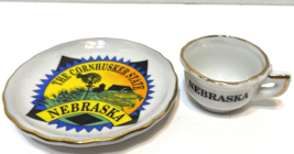 Vintage Souvenir Nebraska Cup 1  and Saucer 3.5  Gold Trim Lot of 2 - $12.60