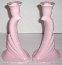 HAEGER CERAMIC ART Original Two Pink Collectible Ceramic Candlesticks #422 - £51.12 GBP