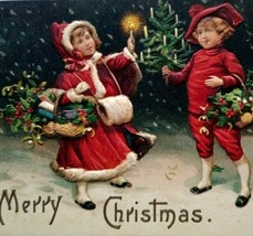 Victorian Christmas Postcard Children Candles MAB 15859 Original Germany 1910 - £28.77 GBP