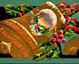 Merry Christmas Bells Holly Happy New Year Embosssed Gilt 1908 Postcard ... - £6.39 GBP
