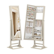 Freestanding Lockable Jewelry Armoire with Full-Length Mirror and 6 LED Lights-B - £113.13 GBP