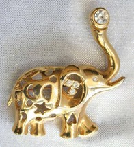 Fabulous Crystal Rhinestone Art Moderne Elephant Gold-tone Brooch 1980s vintage - £11.16 GBP