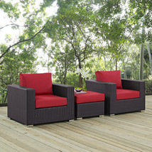Convene 3 Piece Outdoor Patio Sofa Set Espresso Red EEI-2174-EXP-RED-SET - £985.39 GBP