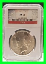 Flashy 1922 $1 Peace Silver Dollar NGC MS63 - Fancy Label American Flag - $123.74