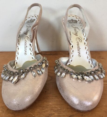 Primary image for Juicy Couture Pink Metallic Rhinestone Sparkle Slingback Heels Pumps 6.5M 37