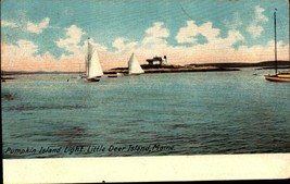 Pumpkin Island Light &amp; Sailboats, Little Deer Island Maine ME UDB Postcard BK64 - £5.46 GBP