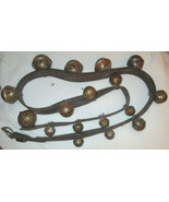 Antique Petal Design 17 BRASS SLEIGH BELLS 66&quot; LEATHER BELT - $506.79 CAD