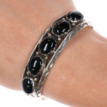 6.5&quot; Navajo sterling and onyx row cuff bracelet - £137.60 GBP