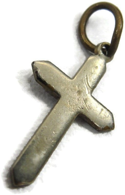 Primary image for Plain Silver Tone Cross Charm Pendant Patina Vintage