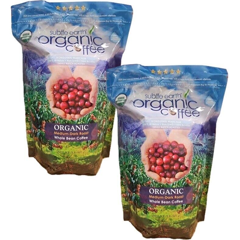 2 Packs Subtle Earth Organic Coffee  Medium-Dark Roast  Whole Bean Coffee - $54.90